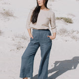 R: PUGLIA straight cut cropped linen pants (Size: M/L; Color: Dark-Grey-Blue)