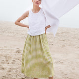 R: SION gathered linen skirt (Size: S; Color: Dark-Gery Blue)
