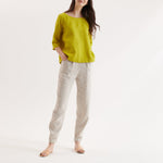 R: DAMME high-waisted pleated front linen pants (Size: XS; Color: Charcoal Blue) - notperfectlinen