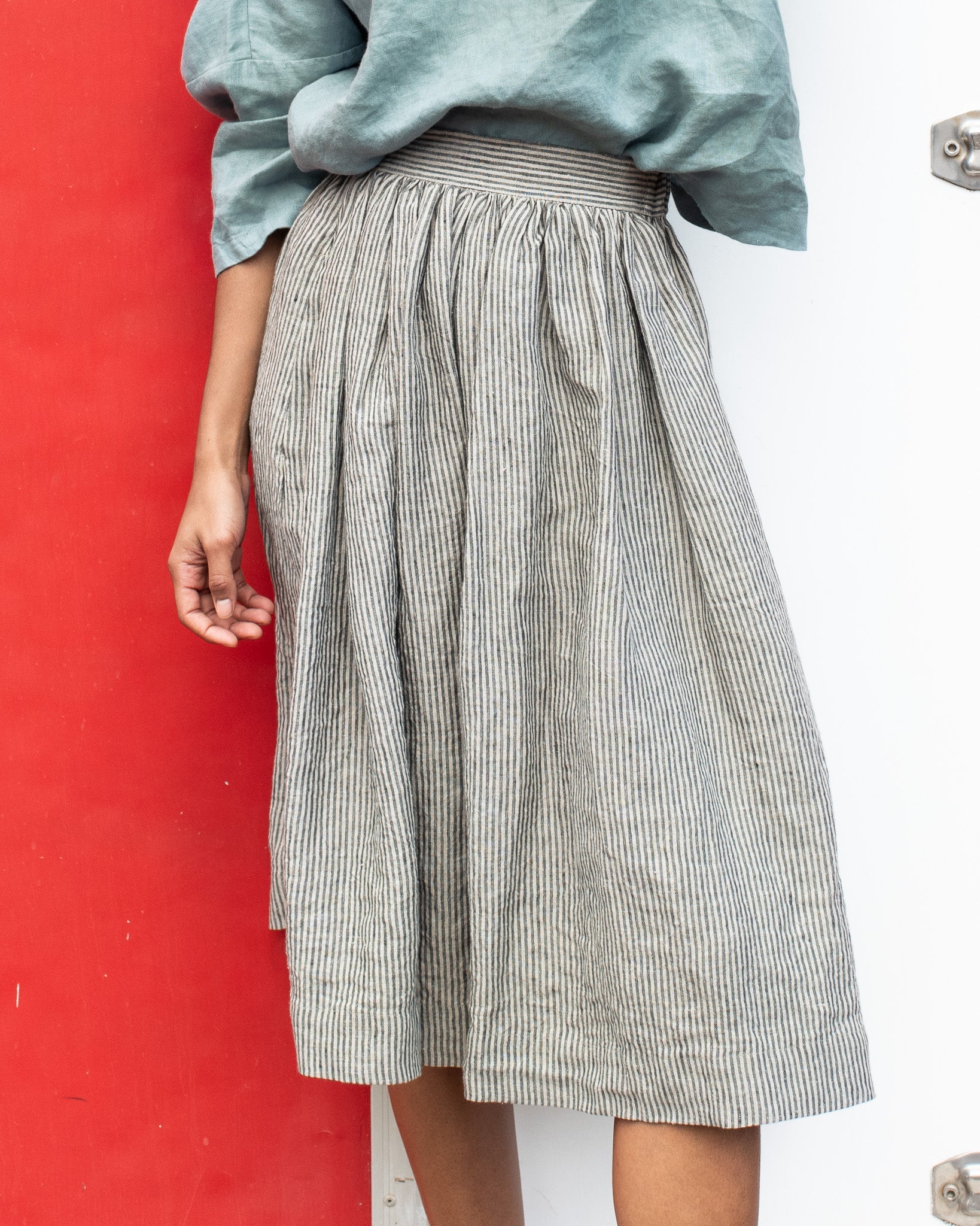 1950s CITY flat front linen skirt - notperfectlinen
