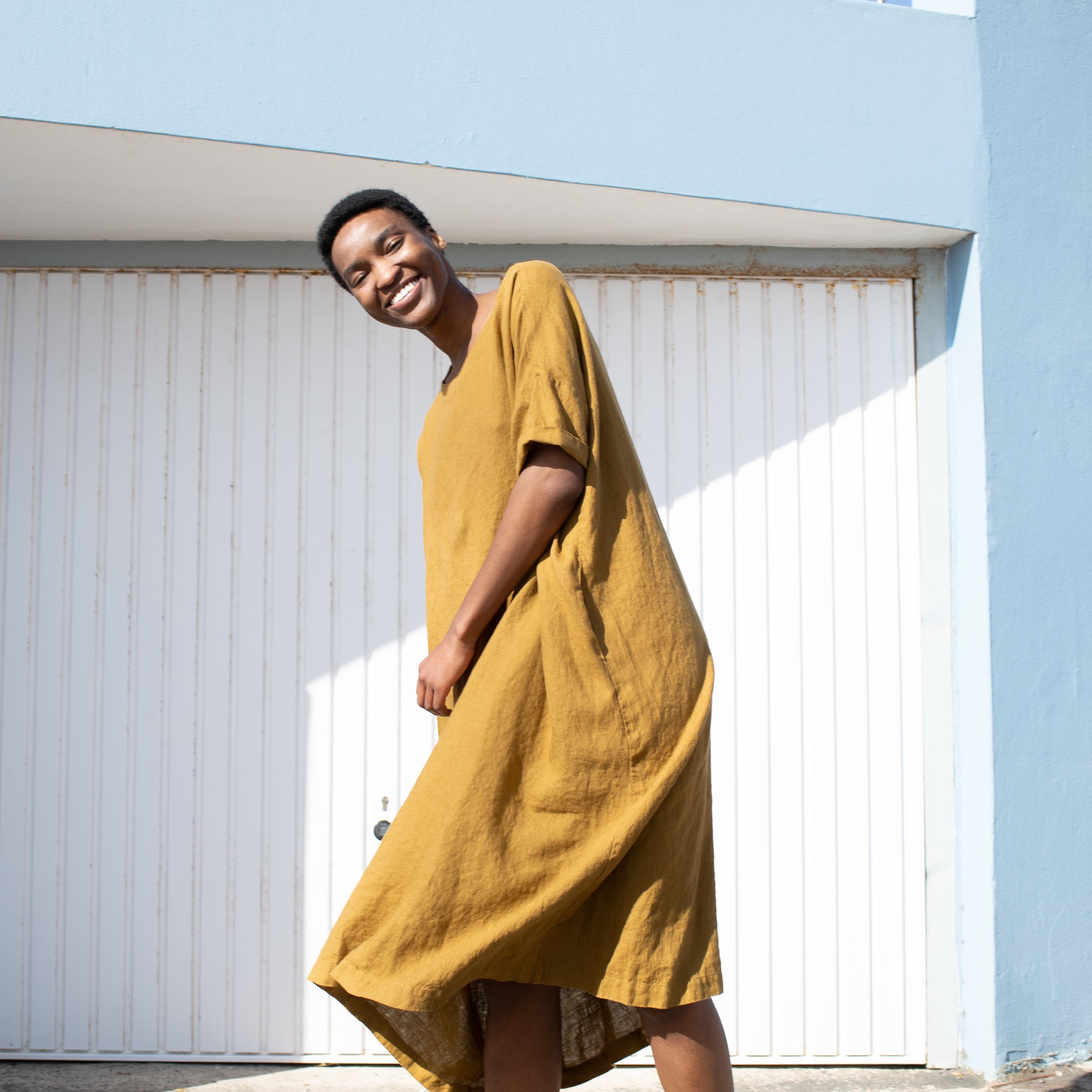 Linen Oversized Dress RENNES 2 Light Weight Bronze Brown