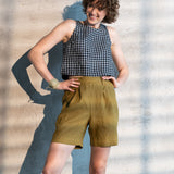 R: ANTIBES pleated linen shorts (Size: XS; Color: Chocolate) - notperfectlinen