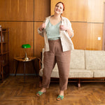 R: DAMME high-waisted pleated front linen pants (Size: XS; Color: Charcoal Blue) - notperfectlinen