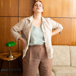 R: DAMME high-waisted pleated front linen pants (Size: XS; Color: Charcoal Blue) - notperfectlinen