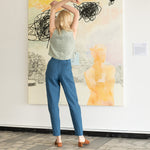 R: DAMME high-waisted pleated front linen pants (Size: XS; Color: Charcoal Blue) - notperfectlinen