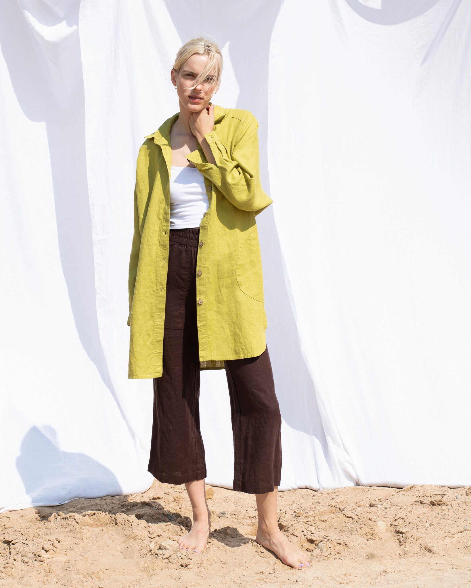 PUGLIA straight cut cropped linen pants - notperfectlinen