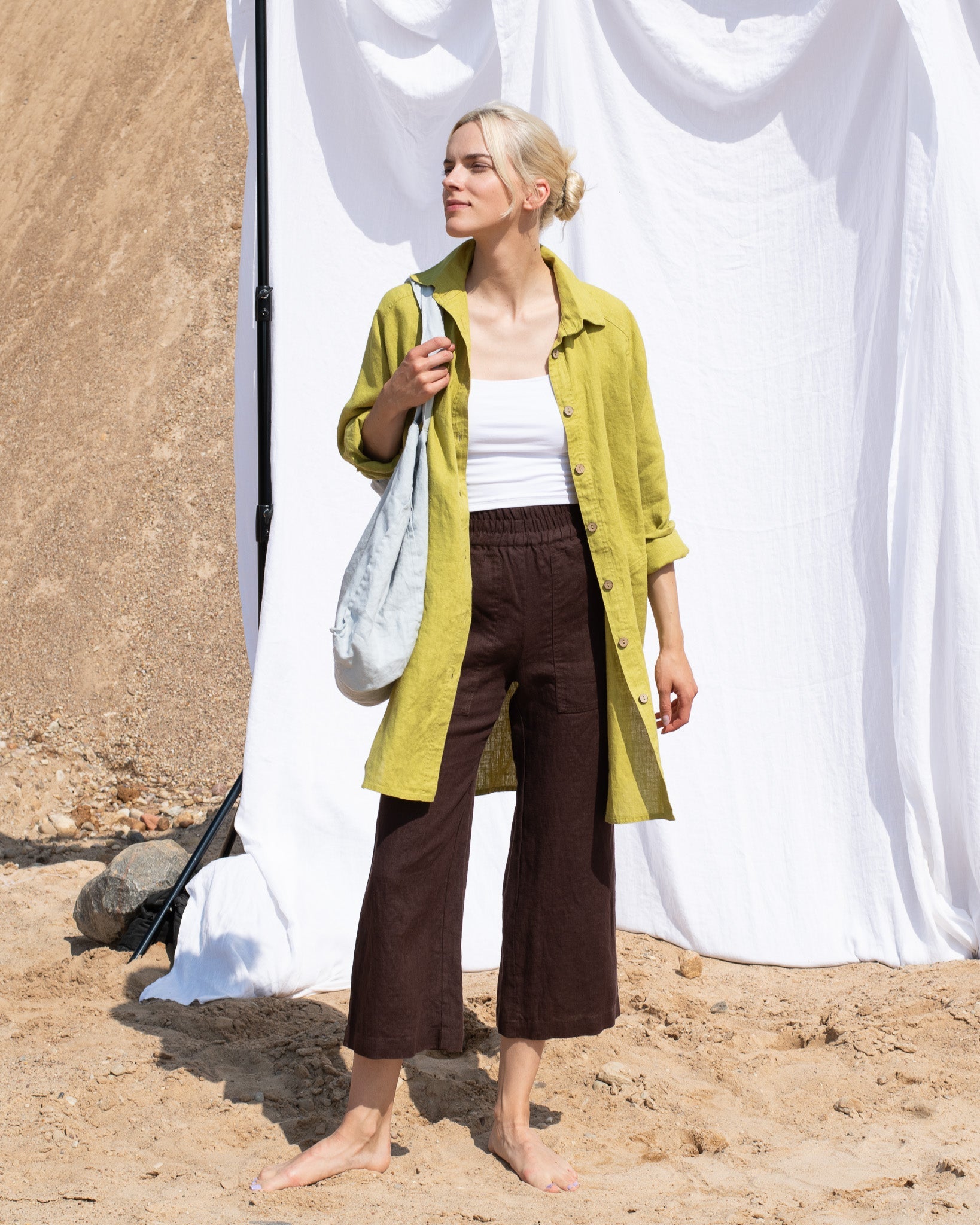 PUGLIA straight cut cropped linen pants - notperfectlinen