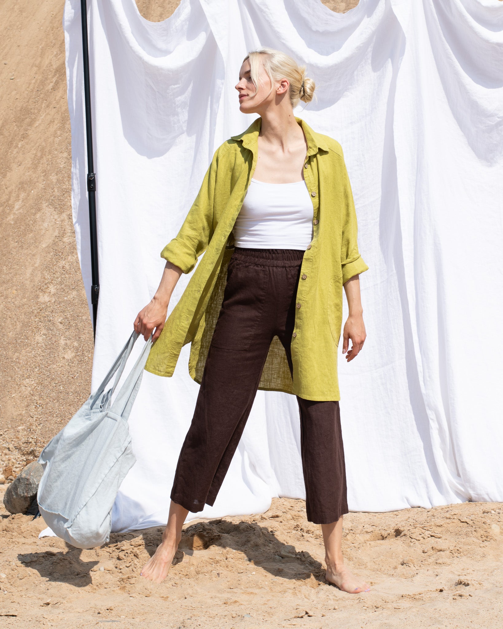 PUGLIA straight cut cropped linen pants - notperfectlinen