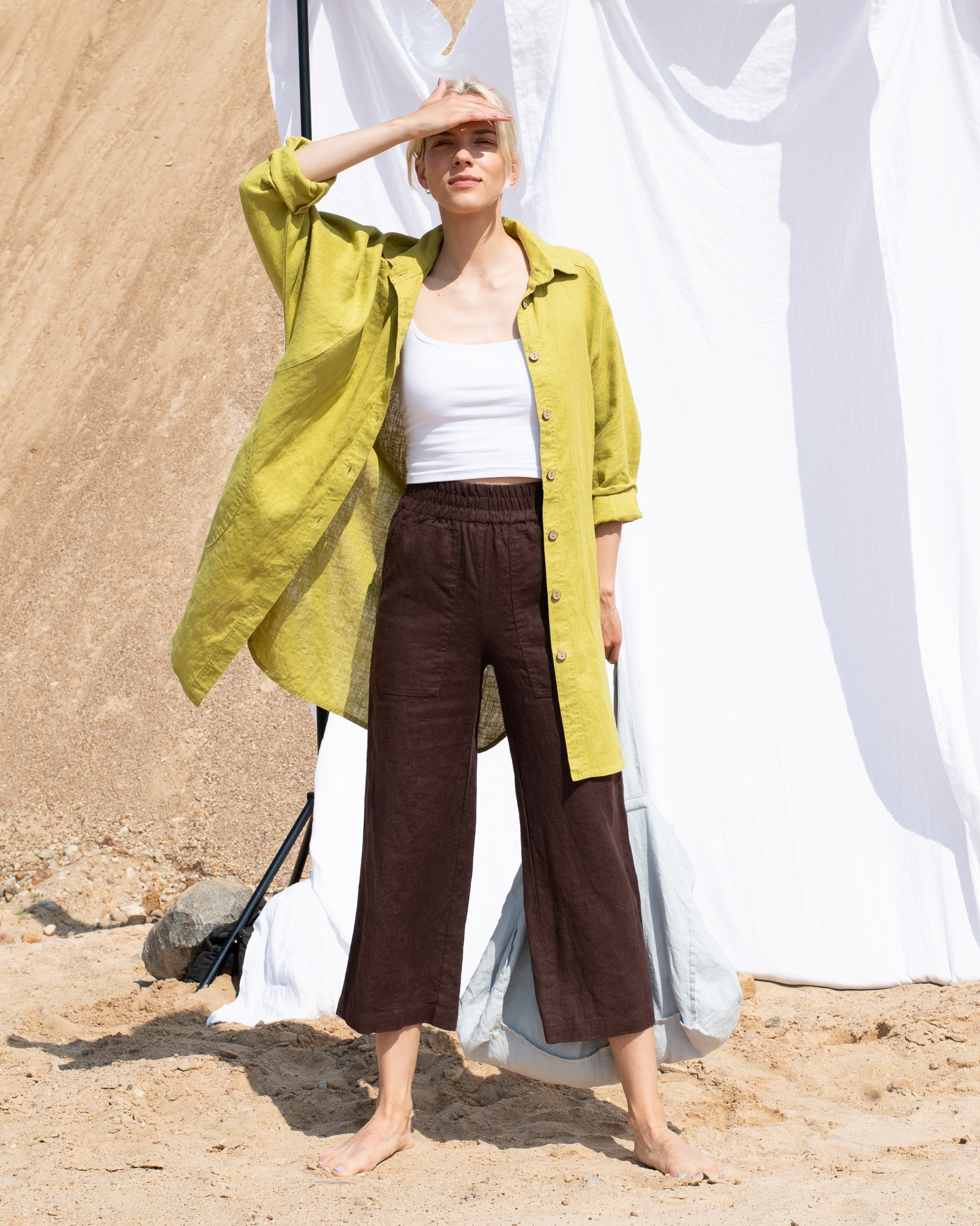 PUGLIA straight cut cropped linen pants - notperfectlinen