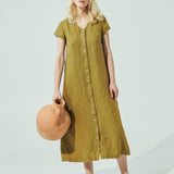 CHORA maxi button-down linen dress