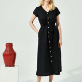 CHORA maxi button-down linen dress