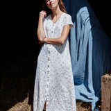 R: CHORA maxi button-down linen dress (Color: Natural/Grey Stripes; Size: S)