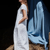 R: CHORA maxi button-down linen dress (Color: Natural/Grey Stripes; Size: S)