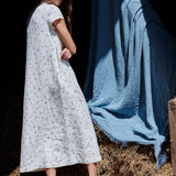 R: CHORA maxi button-down linen dress (Color: Natural/Grey Stripes; Size: S)