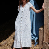 R: CHORA maxi button-down linen dress (Color: Natural/Grey Stripes; Size: S)