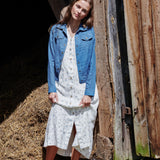 R: CHORA maxi button-down linen dress (Color: Natural/Grey Stripes; Size: S)