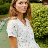 CU: Customized SYMI V-neck linen dress (Size: L; Color: Forest Green)