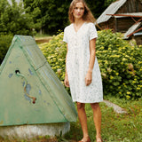 CU: Customized SYMI V-neck linen dress (Size: L; Color: Forest Green)