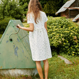 CU: Customized SYMI V-neck linen dress (Size: L; Color: Forest Green)