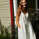 R: SARAH button down slip linen dress (Size: S; Color: Natural/White Gingham)