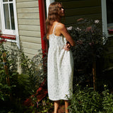 R: SARAH button down slip linen dress (Size: S; Color: Natural/White Gingham)