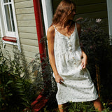 R: SARAH button down slip linen dress (Size: S; Color: Natural/White Gingham)