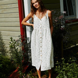 CU: Customized SARAH button down slip linen dress (Size: L; Color: Natural/Grey Stripes)