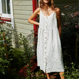 CU: Customized SARAH button down slip linen dress (Size: L; Color: Natural/Grey Stripes)