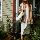 CU: Customized SARAH button down slip linen dress (Size: L; Color: Natural/Grey Stripes)