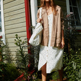R: SARAH button down slip linen dress (Size: S; Color: Natural/White Gingham)