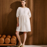 OLIVA puff sleeve midi linen dress