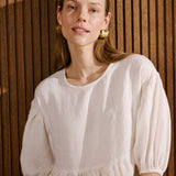 OLIVA puff sleeve midi linen dress