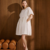 OLIVA puff sleeve midi linen dress