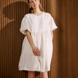 R: OLIVA puff sleeve midi linen dress (Size: XS; Color: Espresso)