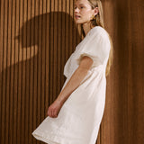 OLIVA puff sleeve midi linen dress