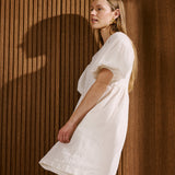 R: OLIVA puff sleeve midi linen dress (Size: XS; Color: Espresso)