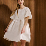 OLIVA puff sleeve midi linen dress