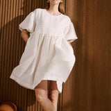 OLIVA puff sleeve midi linen dress