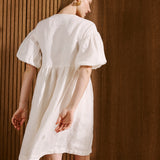 OLIVA puff sleeve midi linen dress