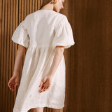 R: OLIVA puff sleeve midi linen dress (Size: XS; Color: Espresso)