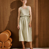 R: SION gathered linen skirt (Size: M; Color: Natural/White gingham)