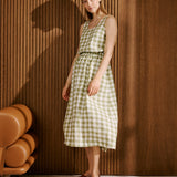 R: SION gathered linen skirt (Size: M; Color: Natural/White gingham)