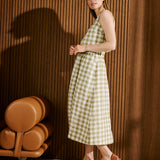 R: SION gathered linen skirt (Size: M; Color: Natural/White gingham)