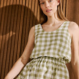 R: SION gathered linen skirt (Size: S; Color: Light Black Checks)