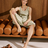 R: SION gathered linen skirt (Size: M; Color: Natural/White gingham)