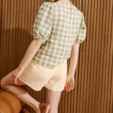 R: SOLLER linen shorts (Size: M; Color: Cinnamon Rose)