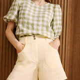 CARMEL puff sleeve linen top