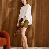 LEAF cropped front linen top