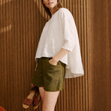 LEAF cropped front linen top