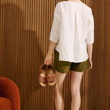 LEAF cropped front linen top